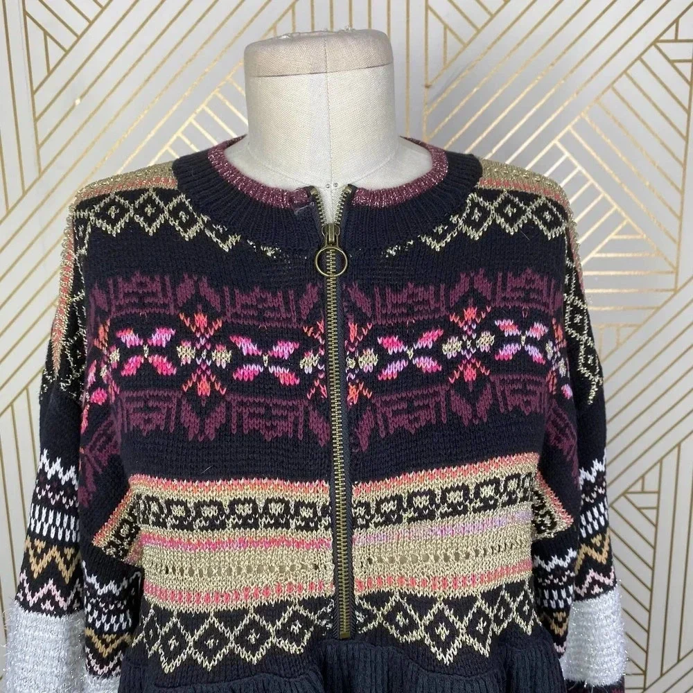 Free People Cozy Cottage Embroidered Sweater In Black Size US Small‎